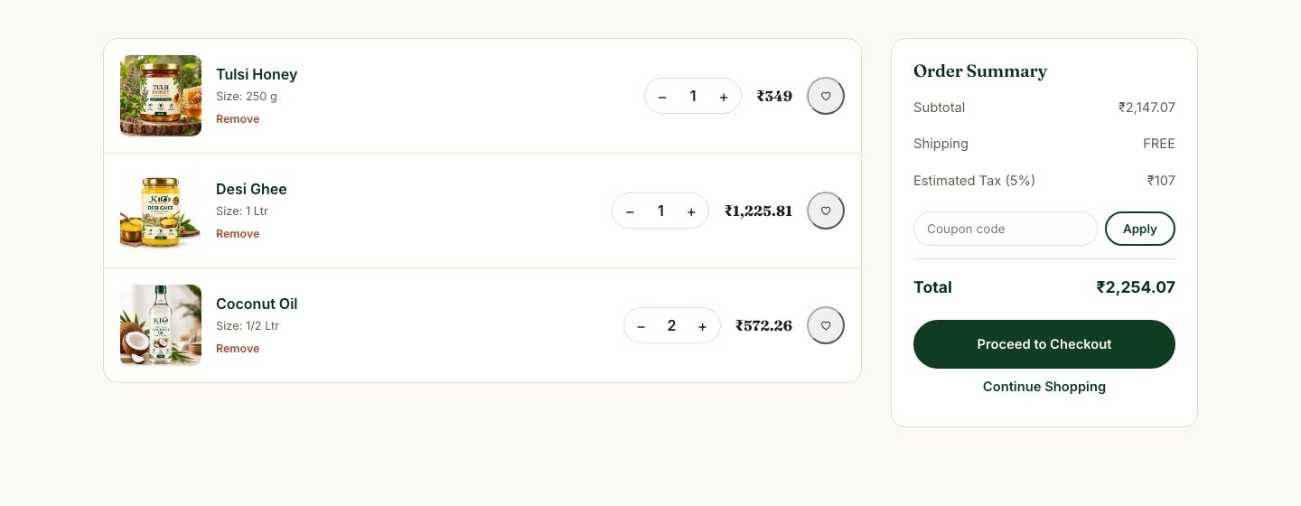 Cart with three products and free shipping applied