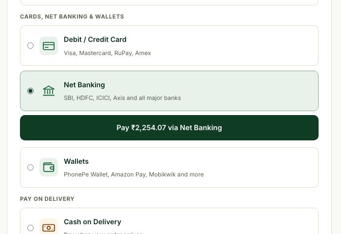 Net banking selected