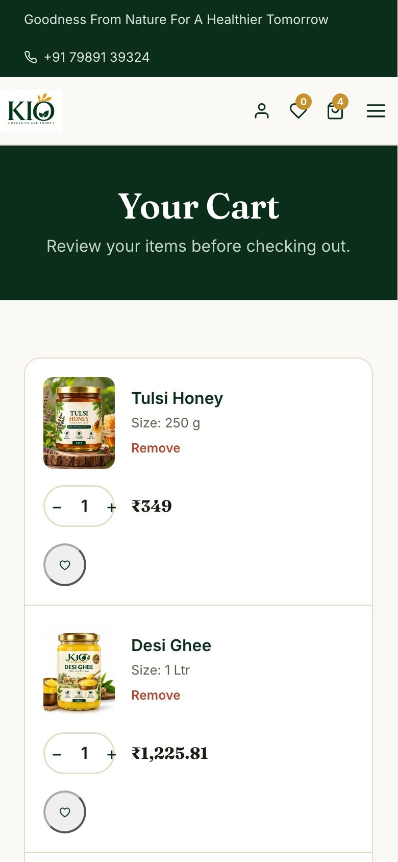 Cart on mobile