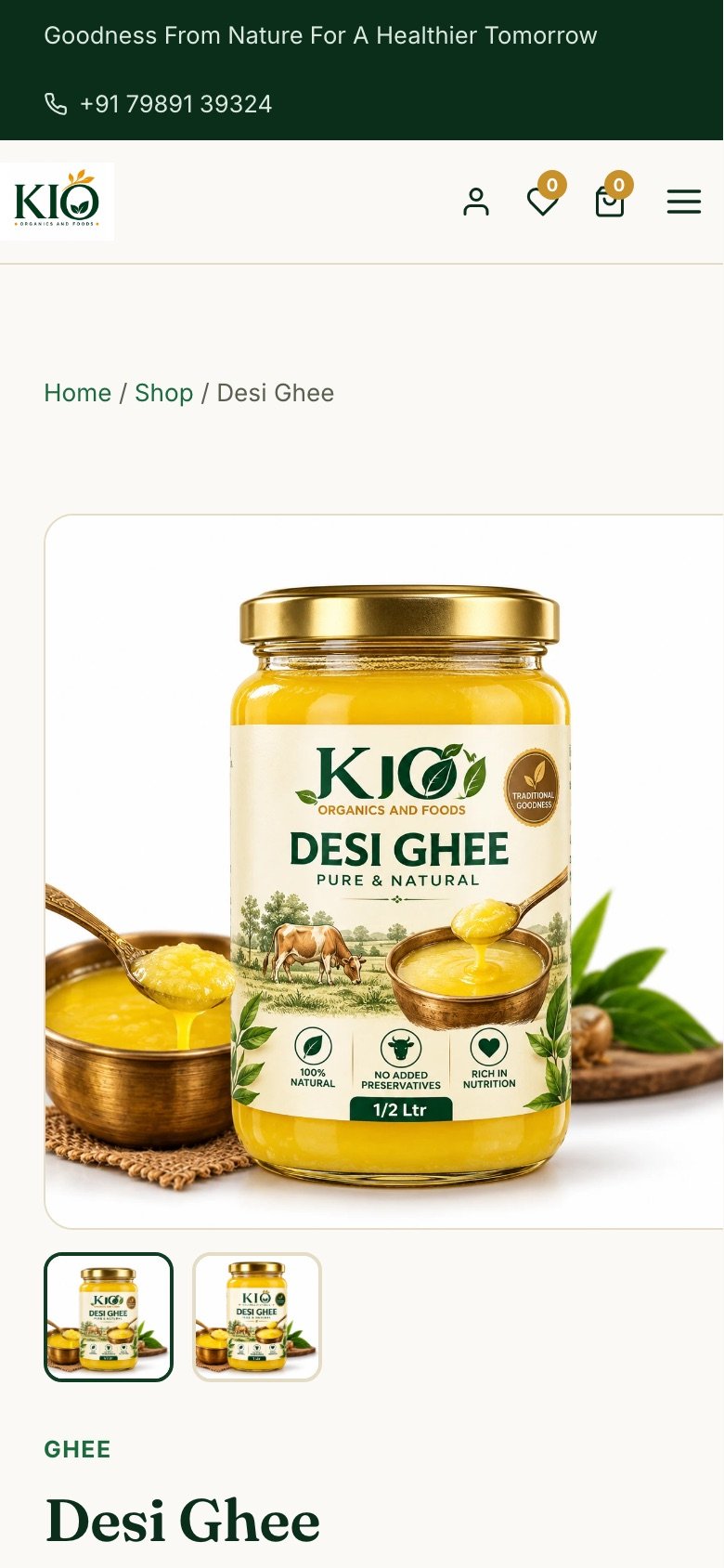 Product page on mobile