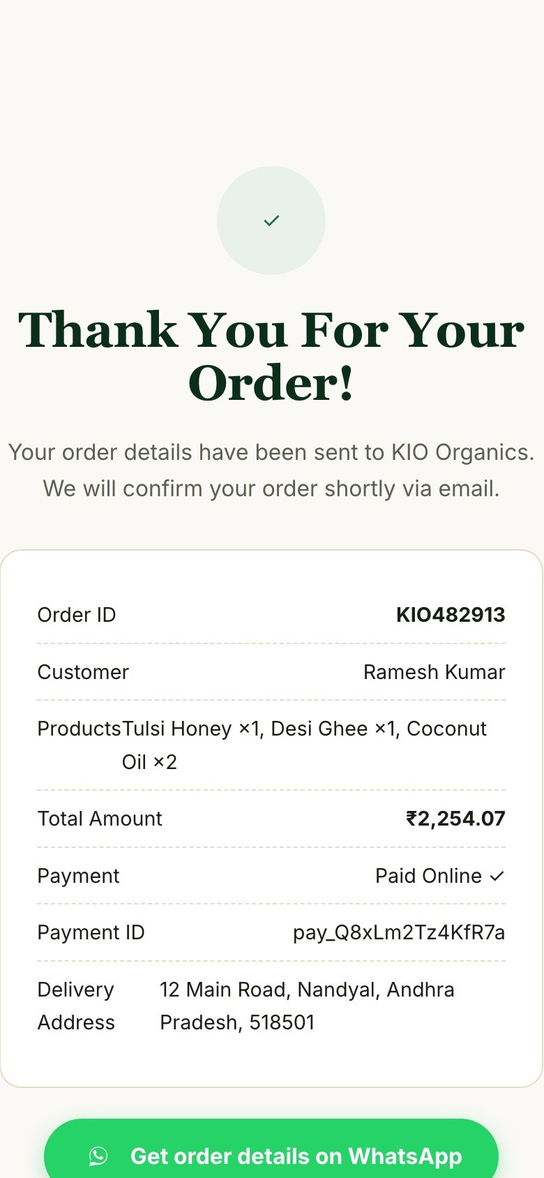 Order confirmed on mobile